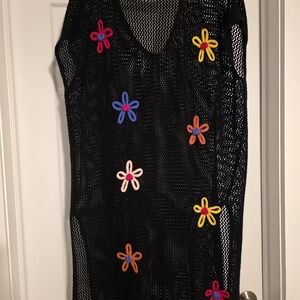 BloomChic Black Mesh Dress/ Bathing Suit Cover Up with Multicolor Floral Design